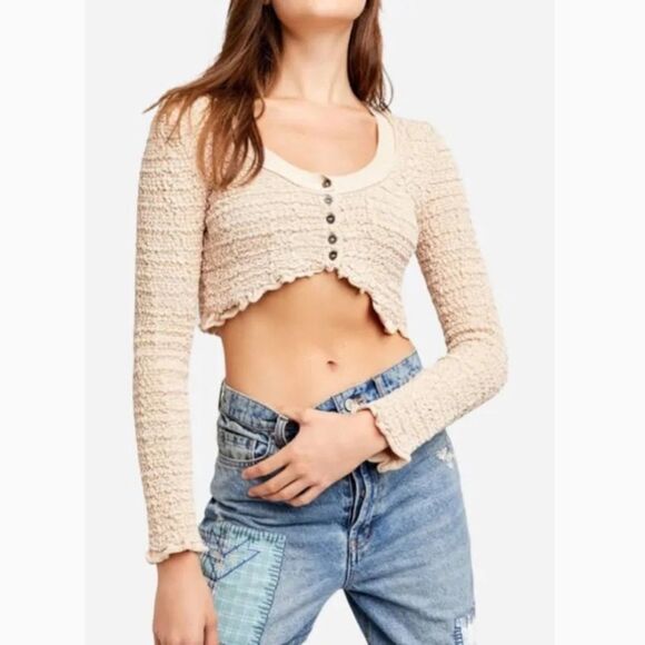 Free People Tops - Free People Rosehip Cardi Long Sleeve Crop Top, Sz Small,  Neutral Beige Lover